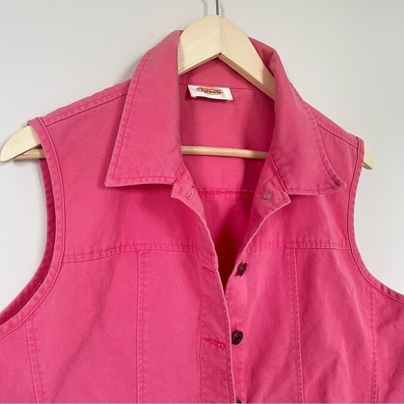 Vintage Talbots 1990s 100% Cotton-Denim Pink Vest Buttons Collared Size Large - Picture 3 of 10
